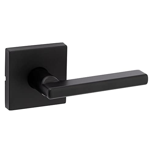 Kwikset Halifax Interior Passage Door Handle, Lever For Closet and Hallway Doors, Reversible Non-Locking Handle Lever, Matte Black, with Microban Protection, Square Rose