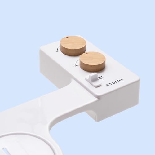 Tushy 3.0 Warm Water Spa Bidet Attachment | Self Cleaning Fresh Water Sprayer +Adjustable Pressure Nozzle, Angle Control, (Adjustable Cool to Warm Water Temperature Option), Bamboo Knobs