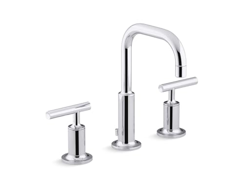 KOHLER Bathroom Faucet, Bathroom Sink Faucet, Purist Collection, 2-Handle Widespread Faucet with Metal Drain, Polished Chrome, K-14406-4-CP