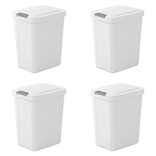 Sterilite 10438004 7.5 Gallon TouchTop Wastebasket, White w/ Titanium Latch, 4-Pack