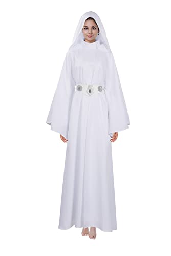 Rodwake Women Princess Leia Cosplay Costume White Dress Hooded Long Robe Classic Deluxe Suit