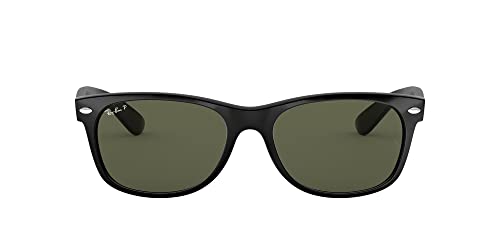 Ray-Ban RB2132 New Wayfarer Square Sunglasses, Black/Polarized Green, 58 mm