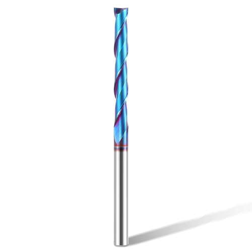 HQMaster Extra Long Spiral Router Bit 1/4 Inch Shank Solid Carbide CNC Router Bit with Nano Blue Coating End Mill for Wood Cut, Carving