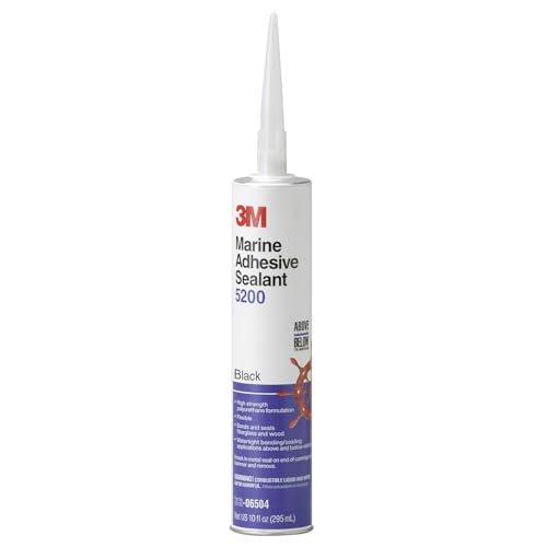 3M Marine Adhesive Sealant 5200 (06504) Permanent Bonding and Sealing for Boats and RVs Above and Below the Waterline Waterproof Repair, Black, 10 fl oz Cartridge