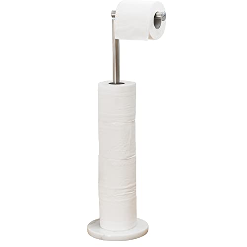 Toilet Paper Holder Stand 【2022 Upgraded】 -Free Standing Toilet Paper Holder with Heavy Marble Base and Brushed Nickel SUS304 Stainless Steel Pole