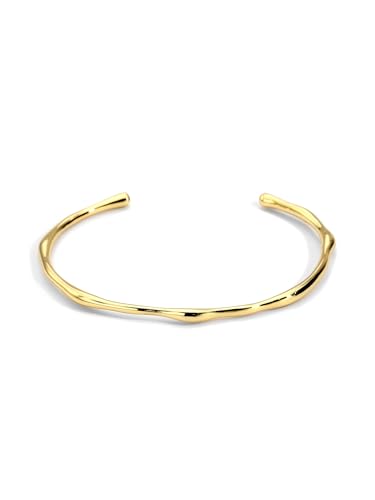 Charm-In 14K Gold Plating Cuff Bangle Bracelet for Women, Adjustable Open Bangle 5.5-6.5CM