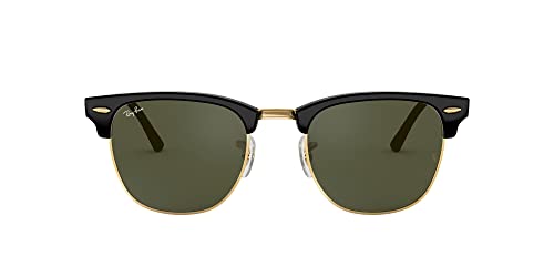 Ray-Ban RB3016 Clubmaster Square Sunglasses, Black On Gold/G-15 Green, 49 mm
