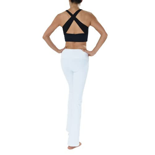 Private Island Women UPF 50+ Bootcut Long Leggings Pants Pocket Swim Beach Swimsuit Rash Guard Bathing Bottom (M, White-RMLBC)