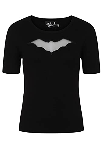 Hell Bunny Gothic Transparent Mesh Bat Halloween Top Knitted Short Sleve Jumper - Black (M)