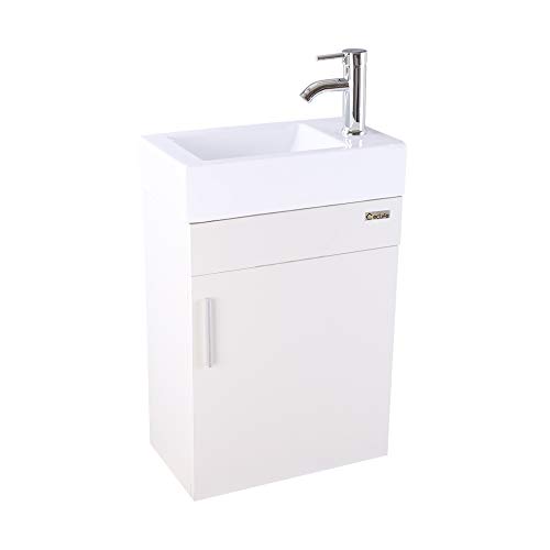 eclife 18' Bathroom Vanity Sink Combo for Small Space MDF Modern Design Wall Mounted Floating Vanity Cabinet Set, White Resin Sink Top, Water Save Chrome Faucet (T02 E01W)