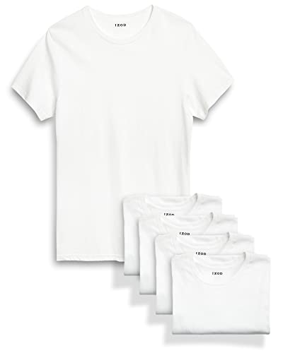 IZOD Men's 5 Pack Crew Tee, All White, S