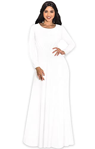 KOH KOH Plus Size Womens Long Full Sleeve Sleeves Flowy Empire Waist Fall Winter Modest Formal Floor Length Abaya Muslim Gown Gowns Soft Jersey Maxi Dress Dresses, Ivory White 2XL 18-20