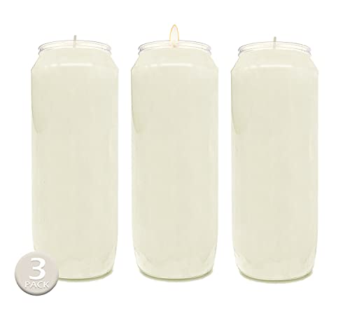 9 Day White Prayer Candles, 3 Pack - 7' Tall Pillar Candles for Religious, Memorial, Party Decor, Vigil and Emergency Use - Vegetable Oil Wax in Plastic Jar Container - by Hyoola