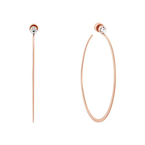 Michael Kors Stainless Steel and Cubic Zirconia Whisper Hoop Earrings for Women, Color: Rose Gold (Model: MKJ6001791)