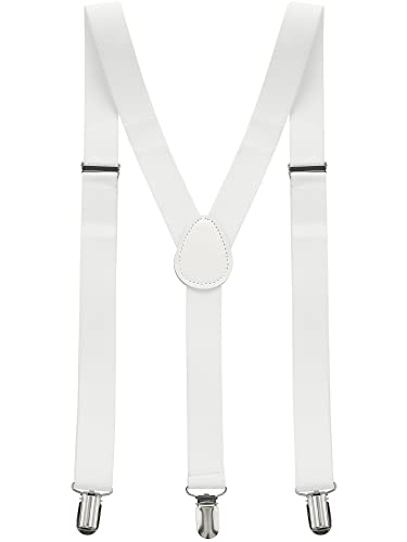 Allegra K Lady Woman Adjustable Metal Clamp Elastic Suspenders Braces one size White