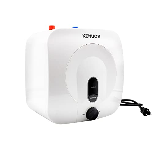 KENUOS Mini Tank Electric Water Heater 2.5 Gallon Under Sink Instant Hot Water Heater 110V/120V 1.5KW White Small Compact Tank Storage,Pressure Release Value Rv Trailer Kitchen Cupboard Plug in