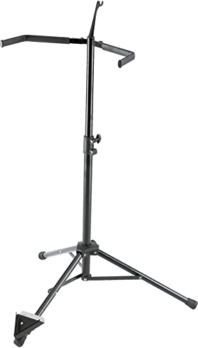 K&M Konig & Meyer 14100.011.55 Double Bass Stand | Adjustable Height & Support Covered Arms | V-Shaped End Pin Base | Compact Fold | For String Bass/Acoustic Guitars | German Made Black