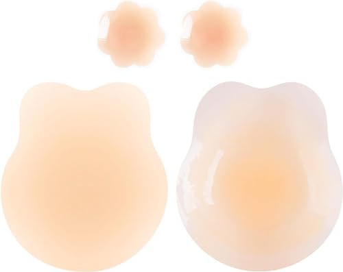 Suaoilblna Silicone Sticky Strapless Bra Push Up Ultra-Thin Petals Sticky Boobs, Adhesive Bras,Backless Strapless Bra, Light Yellow