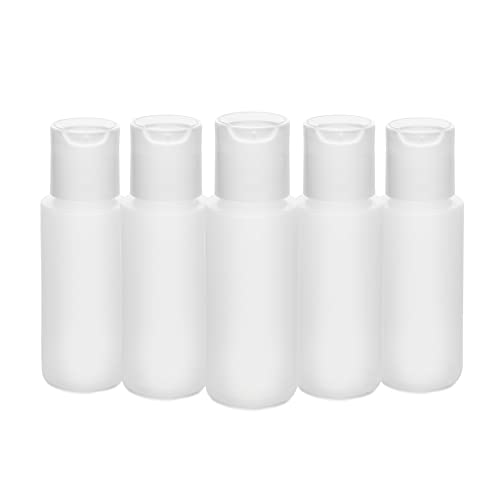Designetics THNK, Plastic Bottle Squeeze Containers with Disc Top, Reusable, Refillable, Great for Travel-Size Hand Sanitizers and On-the-Go Liquids (5-pack, 2-oz)