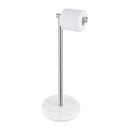 KES Toilet Paper Holder Stand, Freestanding Toilet Paper Roll Holder with Modern Natural Marble Base, White Freestanding Toilet Tissue Holder SUS304 Stainless Steel Brushed Finish BPH284S1-2