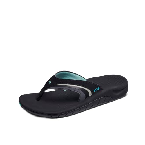 Reef Women's Sandals, Girls Slap 3, Black/Black/Aqua, 7