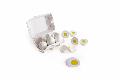 Hape Egg Carton Kitchen Toys Children Play Game Food Toy for Kids Early Development, Learning (3Pcs Hard-Boiled Eggs & 3Pcs Fried Eggs)