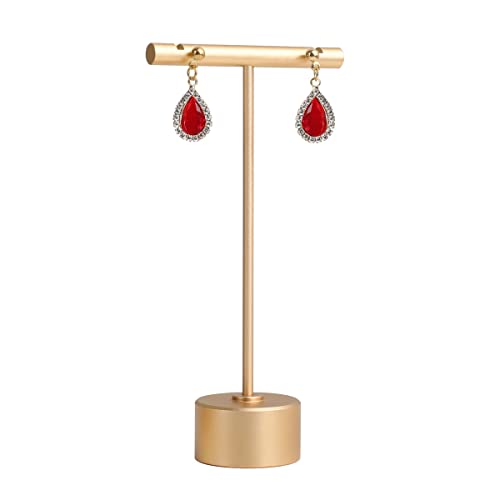 GemeShou Gold Metal Small Earring T Bar Stand Retail Display Holder, Retail Jewelry photography props for Show【Gold-Round Base Height 4.5'】
