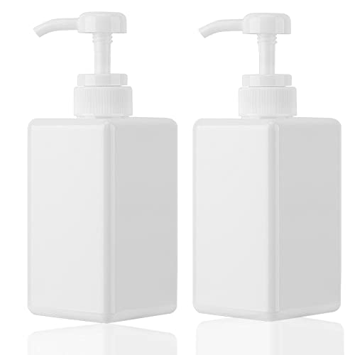 450ml (15.2oz) Pump Bottle Dispenser Jansburg 2Pack Refillable Square Plastic Lotion Dispenser Empty Lotion Pump Bottle for Essential Oil Soap Lotion Shampoo, Bathroom/Kitchen/Travel White