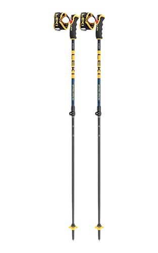 LEKI Spitfire Vario 3D Adjustable Lightweight Aluminum Ski Poles for Alpine & Backcountry Skiing - Denimblue-Aegeanblue-Mustardyellow - 110-140 cm