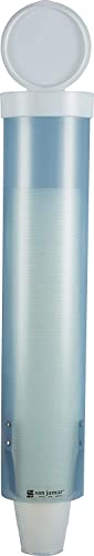 San Jamar Medium Pull-Type Cup Dispenser 4-10 Oz. Cups with Flip Cap for Restaurants, Home, And Office, Plastic, 16 Inches, Frosted Blue
