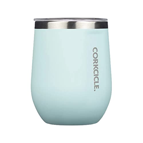 Corkcicle Stemless Insulated Wine Glass Tumbler, Gloss Powder Blue, 12 oz – Stainless Steel Stemless Wine Glass Keeps Beverages Cold for 6 Hours, Hot for 3 Hours – Non-Slip, Easy-Grip