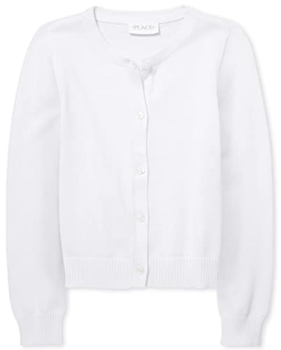 The Children's Place girls School Uniform Cardigan Sweater, White, Small US