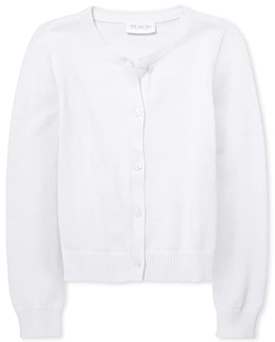 The Children's Place girls School Uniform Cardigan Sweater, White, Small US