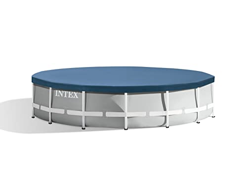 INTEX 28032E Pool Cover: For 15ft Round Metal Frame Pools – Includes Rope Tie – Drain Holes – 10in Overhang – Snug Fit