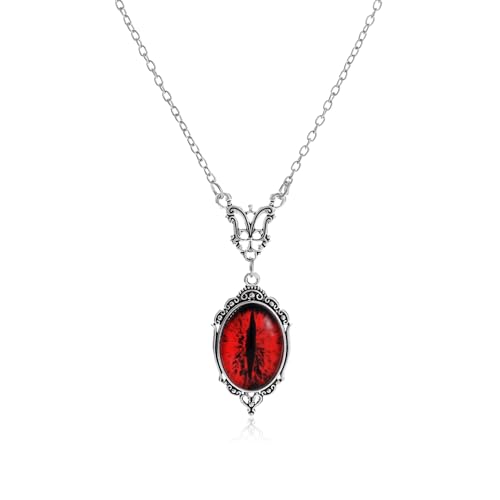 GYRMMUE Gothic Blood Cat Eye Pendant Necklace Victoria Vintage Red Crystal Cameo Necklace Ruby Vampire Necklace Halloween Costume Accessories Necklace for Women Teen Girls (A)