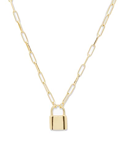 gorjana Women’s Kara Padlock Charm Necklace, Paperclip Link Chain, 18K Gold Plated
