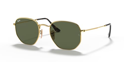 Ray-Ban RB3548N Hexagonal Flat Lens Sunglasses, Gold/G-15 Green, 51 mm + 0
