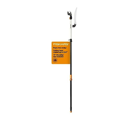 Fiskars 7.9ft-12ft Extendable Pole Tree Pruner / Trimmer with Rotating Head and Precision-Ground Steel Blade - Easy and Smooth Cutting up to 1.25' Diameter, Black