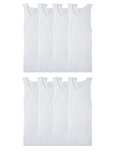 Fruit of the Loom Men's Lightweight Active Cotton Blend Undershirts, Tank-8 Pack-White, X-Large