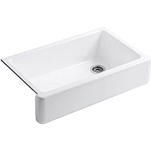 KOHLER 6489-0 Whitehaven 35 3/4' Undermount Single-Bowl Farmhouse Sink, Self-Trimming Tall Apron Front, White