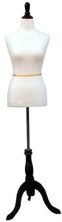 White Female Dress Form Size 2-4 Small 34' 29' 24' On Black Wooden Tripod, includes Black Material Cover