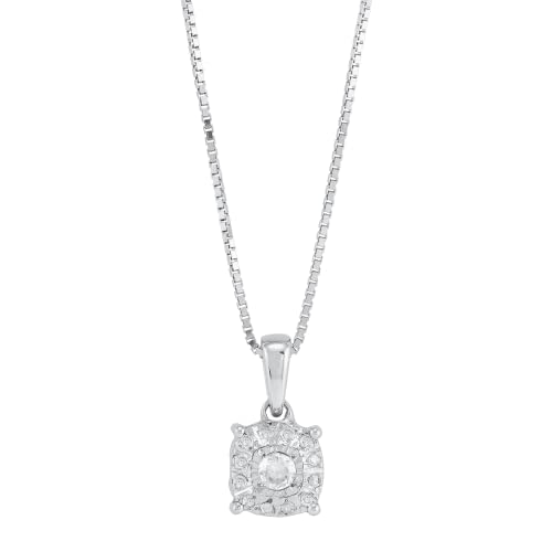 Finecraft 1/10 cttw Diamond Cushion Pendant Necklace in Sterling Silver, 18'