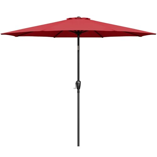 Simple Deluxe 9' Patio Umbrella Outdoor Table Market Yard Umbrella with Push Button Tilt/Crank, 8 Sturdy Ribs for Garden, Deck, Backyard, Pool, Red