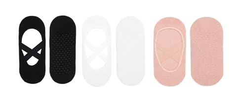 bony&katia Invisible Yoga Toddler Socks 3 Pairs Non Slip Skid Socks For Kids Girls Grips Cotton Crew Socks For 5-8 Years Old