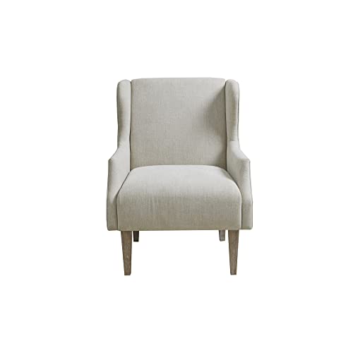 Martha Stewart Malcom Upholstered Wingback Accent Chair with Solid Wood Legs and Recessed Arms, Classic Farmhouse Fabric Padded Seat Bedroom Lounge Comfy for Reading, Taupe