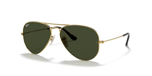 Ray-Ban RB3025 Classic Aviator Sunglasses, Gold on Black/G-15 Green, 62 mm
