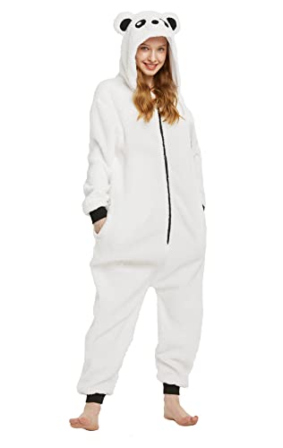Loiahoer Cute Sherpa Polar Bear Onesie Pajamas Hooded Plush Christmas Pajamas for Family Halloween Cosplay Costume Zipper Fall Winter,White,S