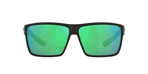 Costa Del Mar Mens Rincon Fishing and Watersports Rectangular Sunglasses, Black/Green Mirrored Polarized-580G, 63 mm