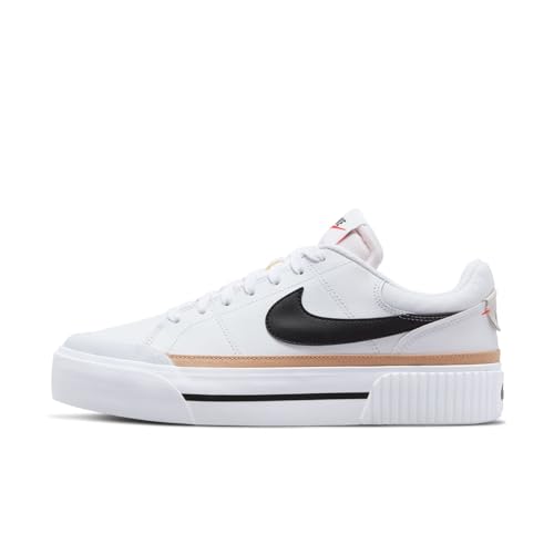 NIKE Women's Court Legacy Lift Sneaker, White/Black-hemp-team Orange, 8