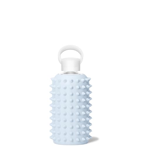 bkr Little Spiked - Reusable Glass Water Bottle - Leakproof, Cute, Reusable, Travel Friendly, Carrying Loop - Dishwasher Safe - Removable Silicone Sleeve - BPA Free - 16oz/500mL